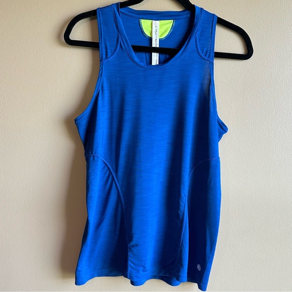 Objet d'Art Womens Tank Top Athletica Workout Gym Blue Neon Yellow Detail Size M - Picture 2 of 12